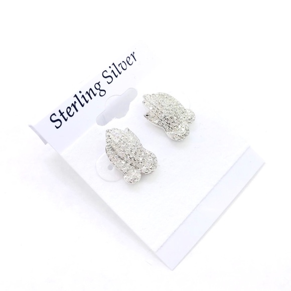 STERLING SILVER Iced Out PRAYING HAND STUD EARRING - Picture 8 of 8